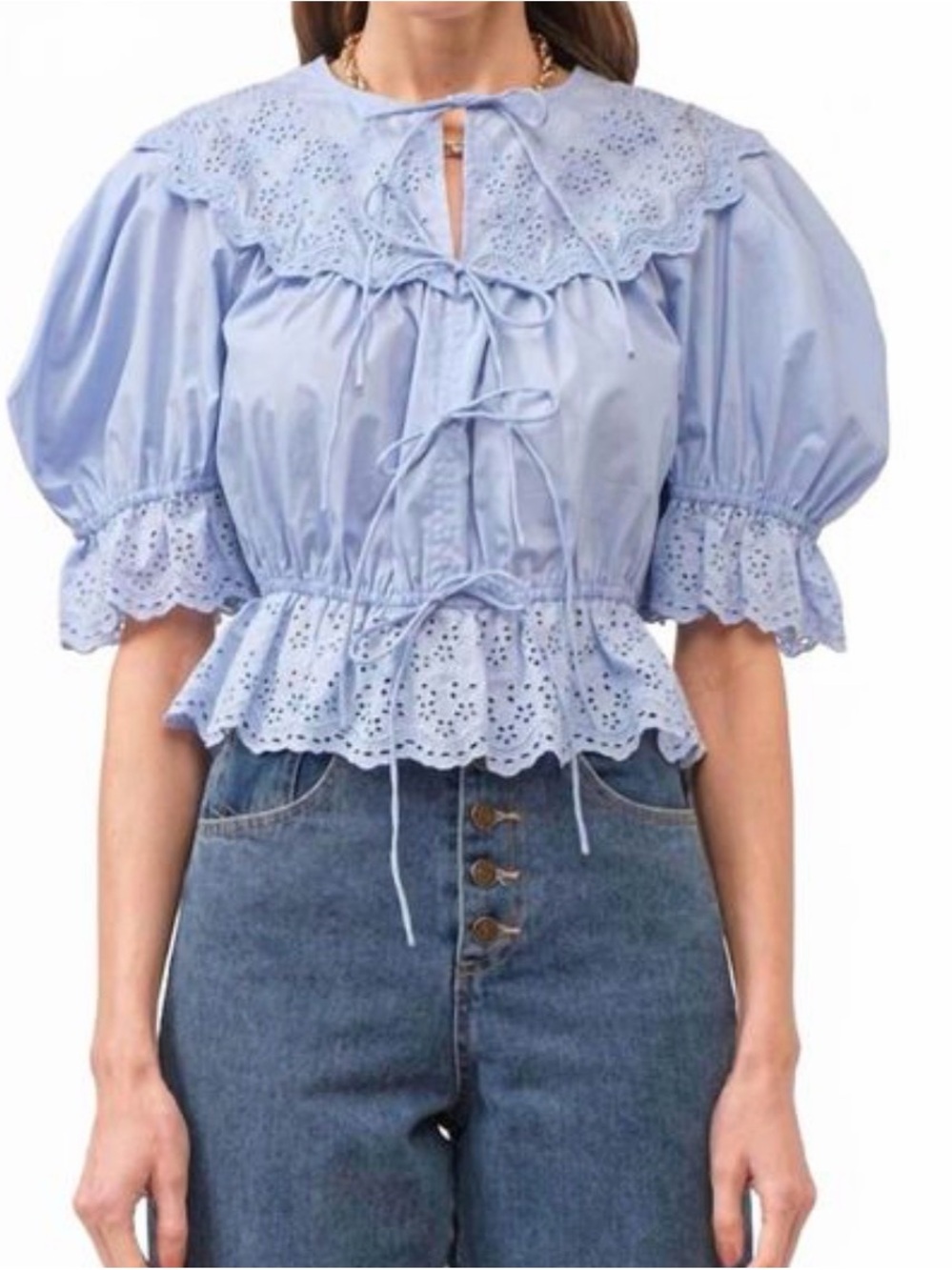 Sofia the Label Emi V-Neck Bow Tie Blouse In Periwinkle